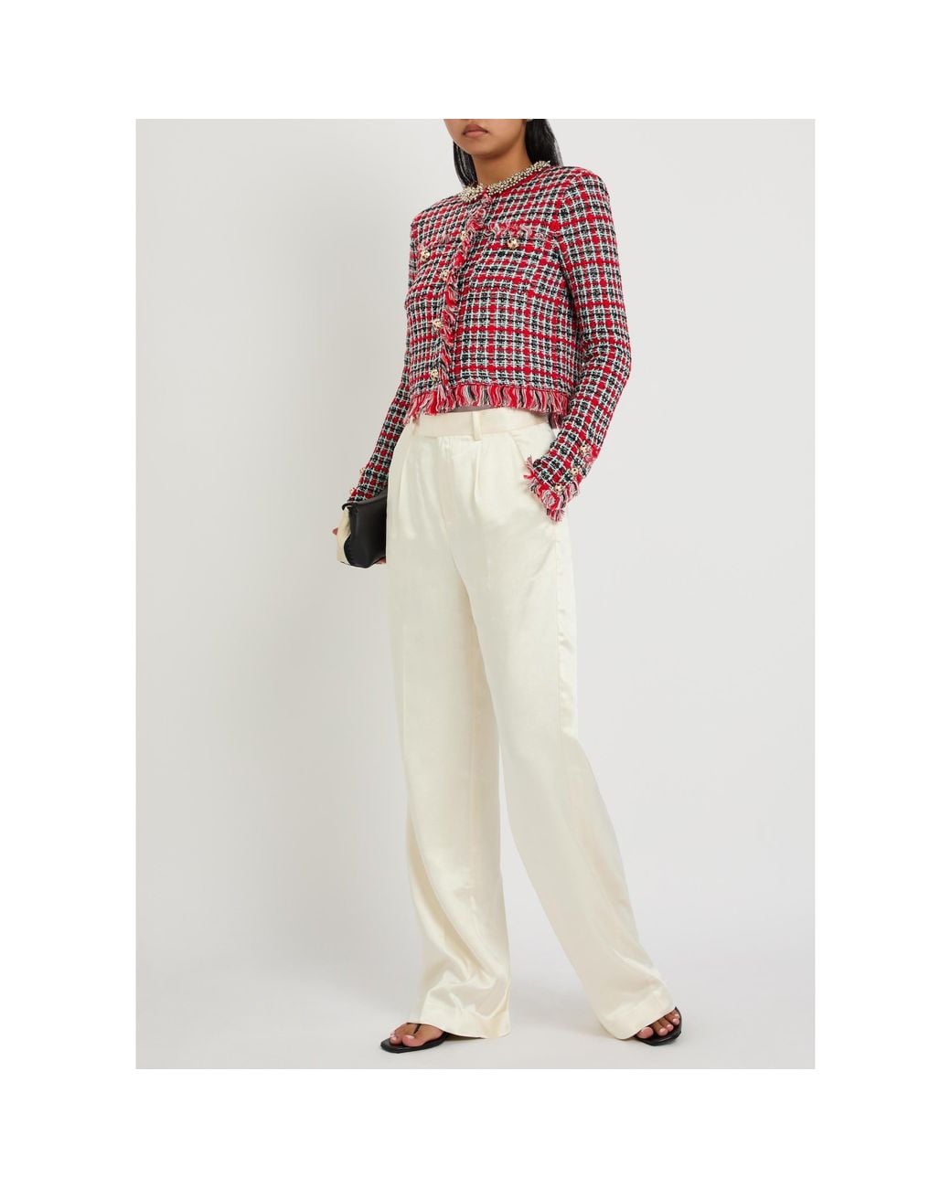 Self-Portrait Red Checked Knit Jacket