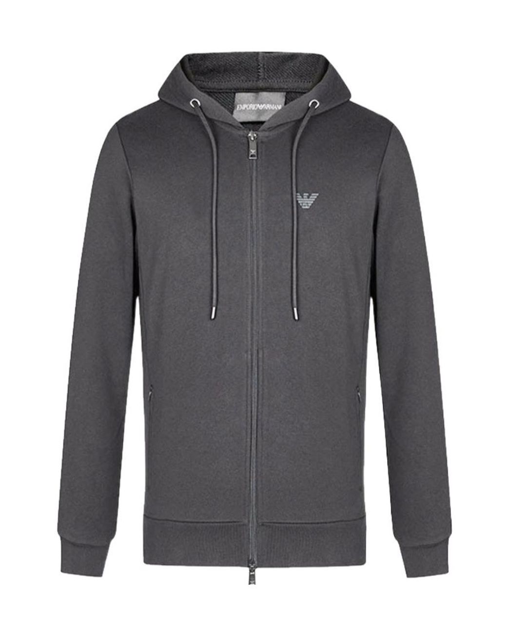 Emporio Armani Gray Logo Hooded Casual Coat for men