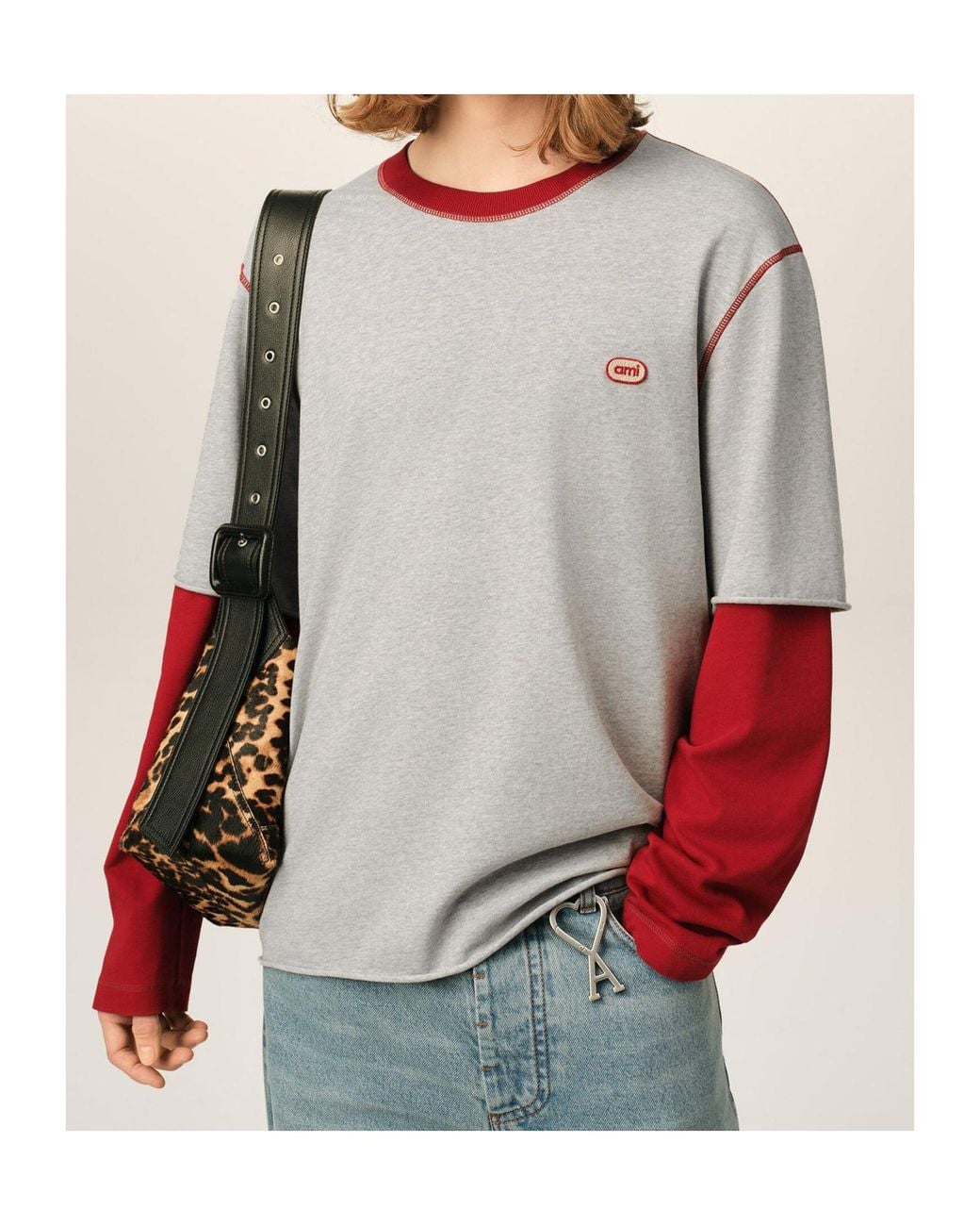 AMI White Ami Ami Patch Double Sleeve T-Shirt for men