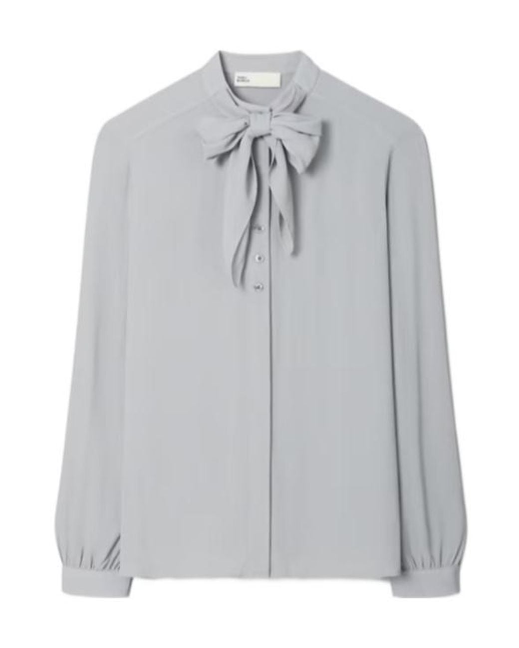 Tory Burch Gray Georgette Bow Blouse