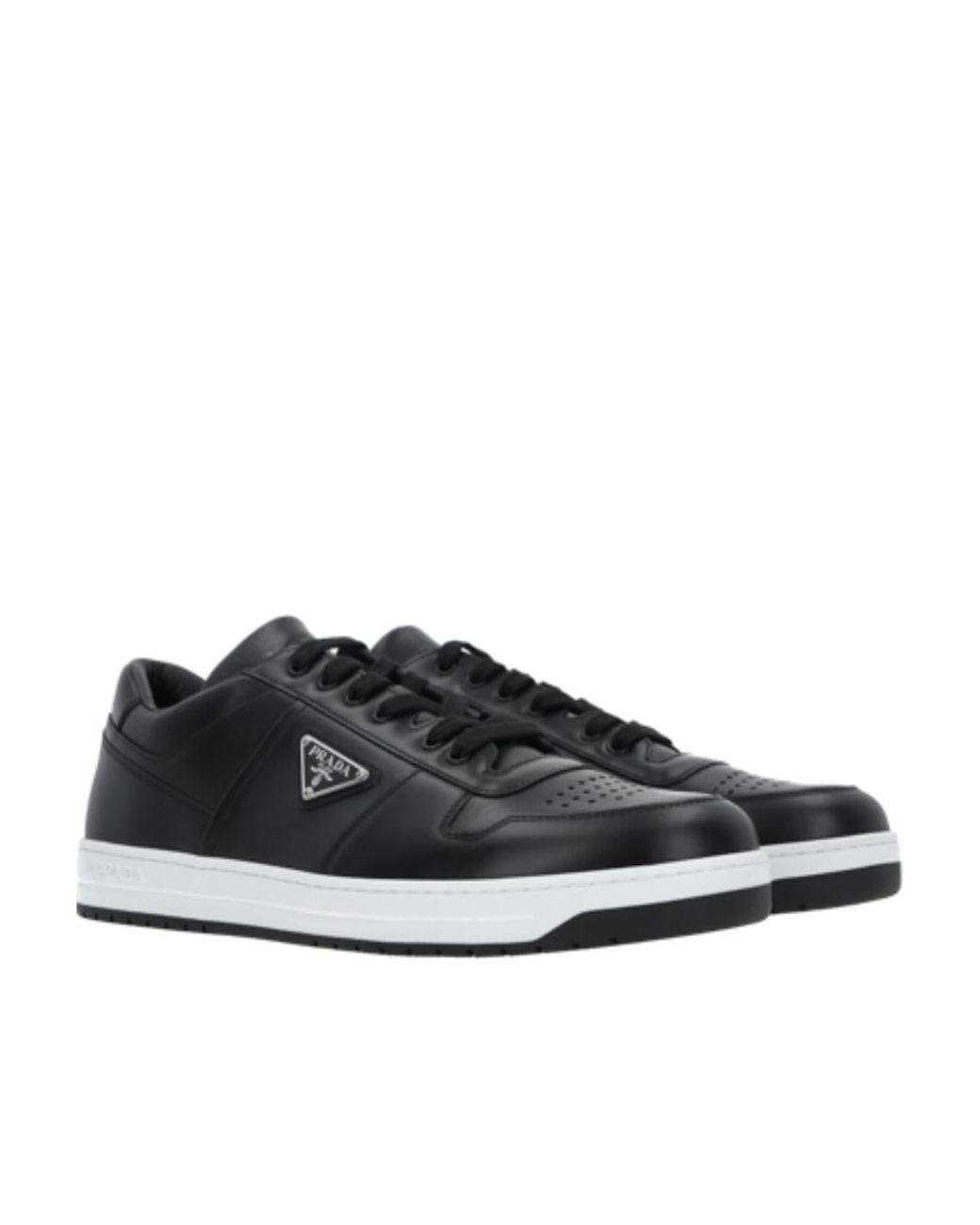 Prada Black Downtown Enamel-Triangle Logo Sneakers for men