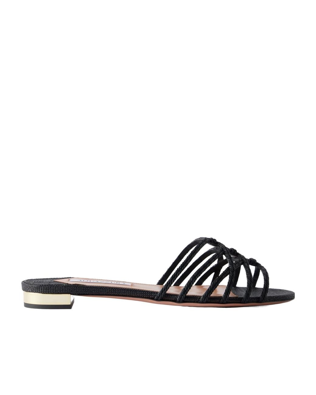 Aquazzura Black Luna Raffia-Trimmed Cord Slides