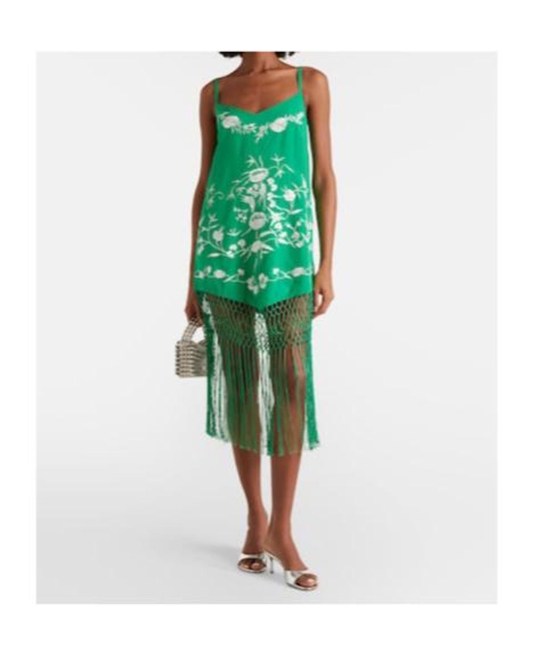 Camilla Green Embellished Embroidered Fringed Silk Minidress