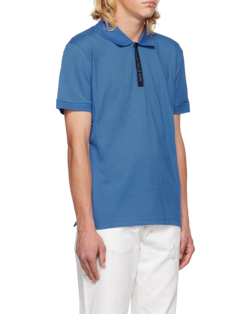 McQueen Blue Logo-Trim Polo Shirt for men