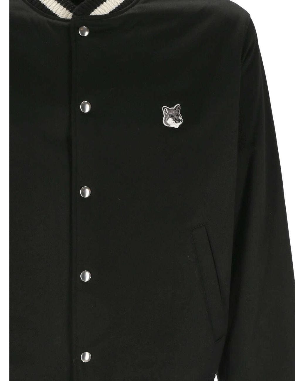 Maison Kitsuné Black Maison Kitsuné Logo Embroidered Bomber Jacket for men