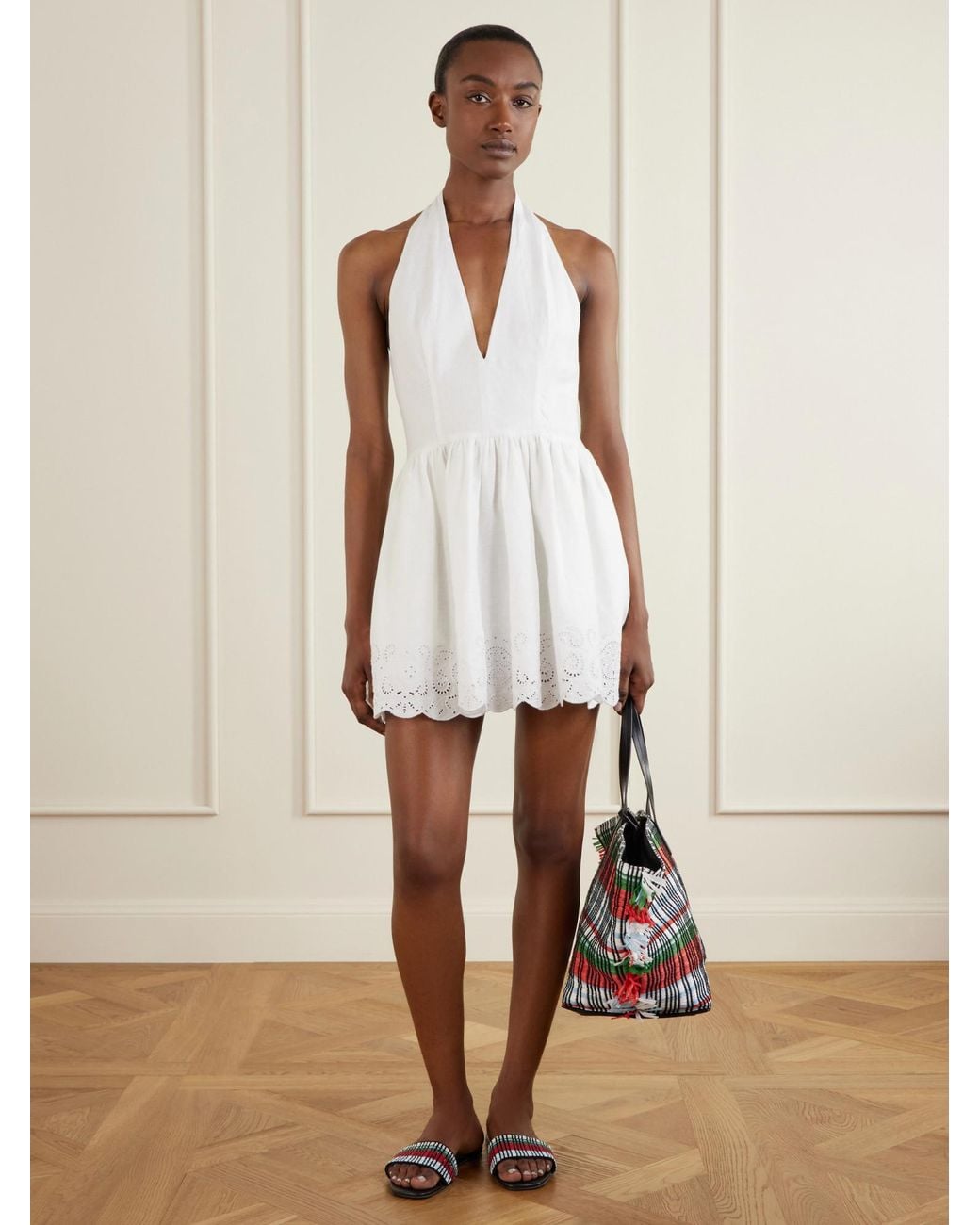 Staud White Summer Linen Mini Skirt