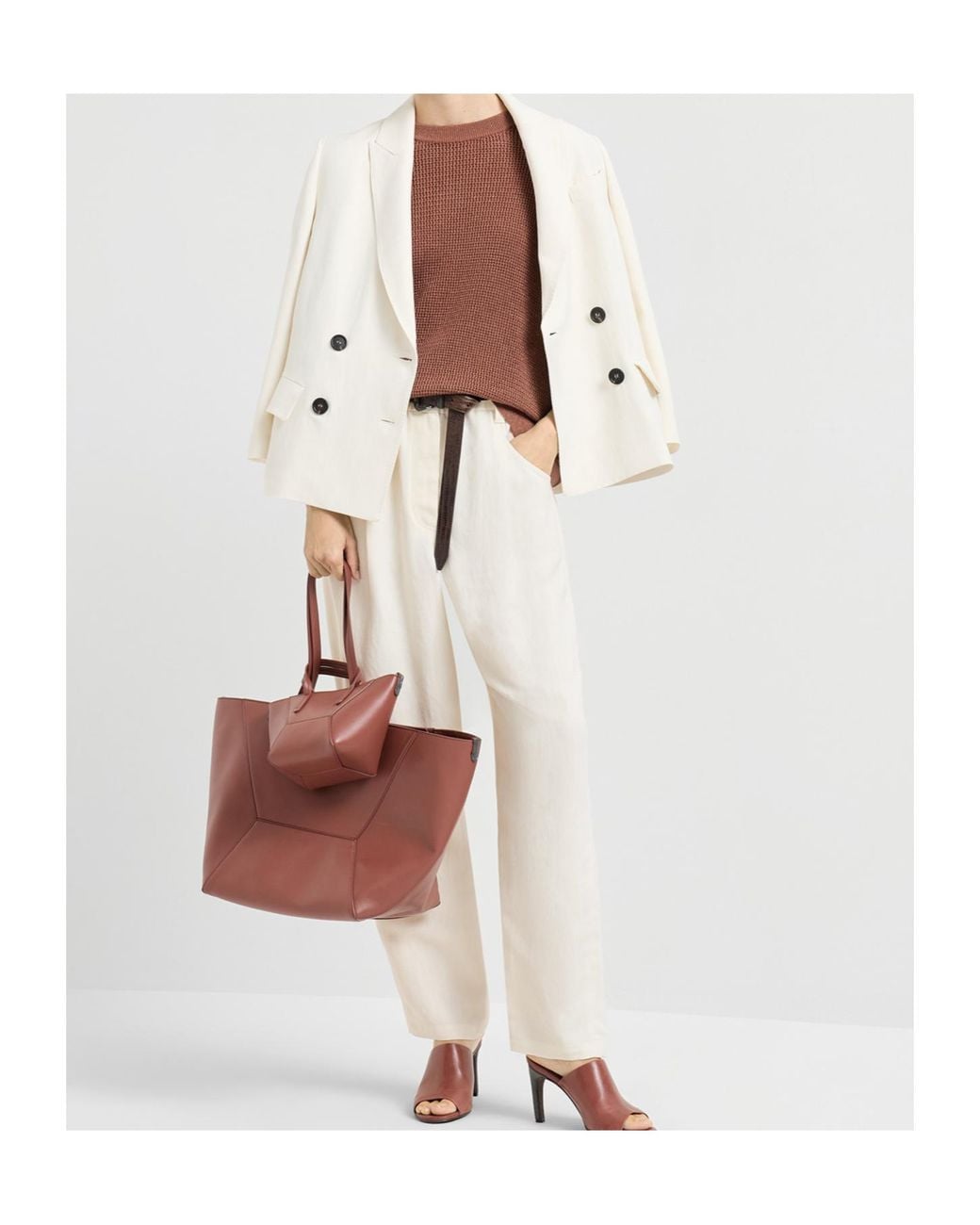 Brunello Cucinelli Brown Sparkling-Detail Long-Sleeve Sweater
