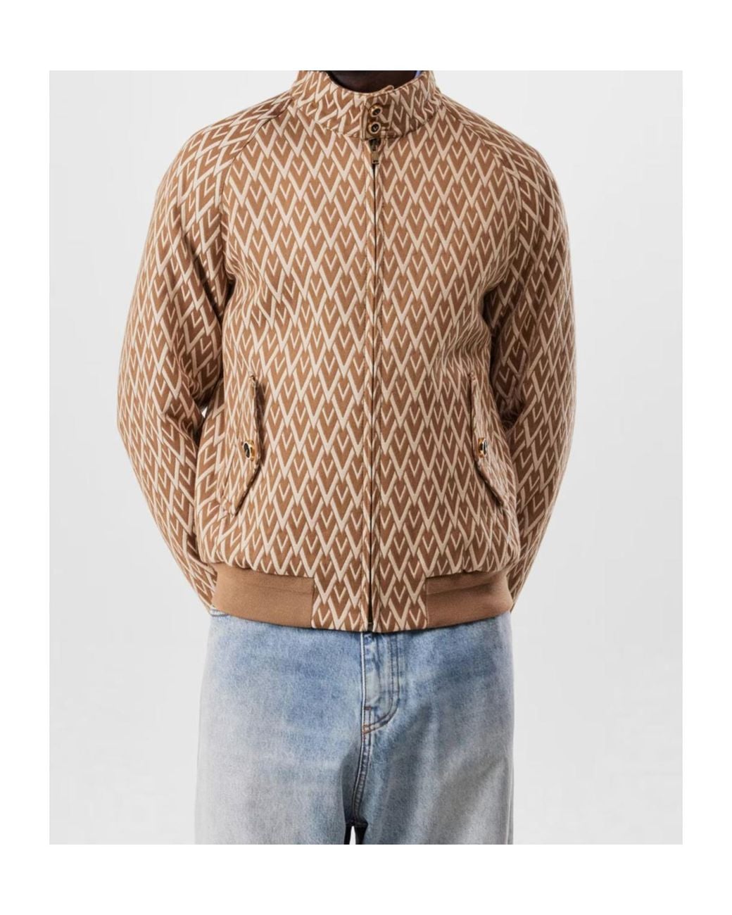 Valentino Brown Allover Logo Zip-Up Jacket for men