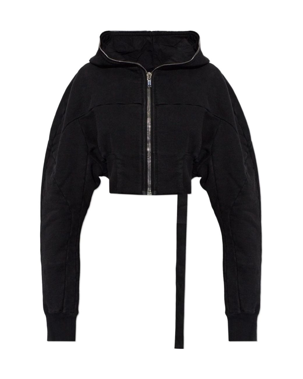 Rick Owens Black Cropped Zip-Up Hoodie