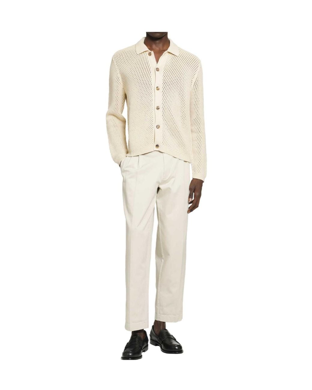 Prada Natural Open-Knit Collared Cardigan for men