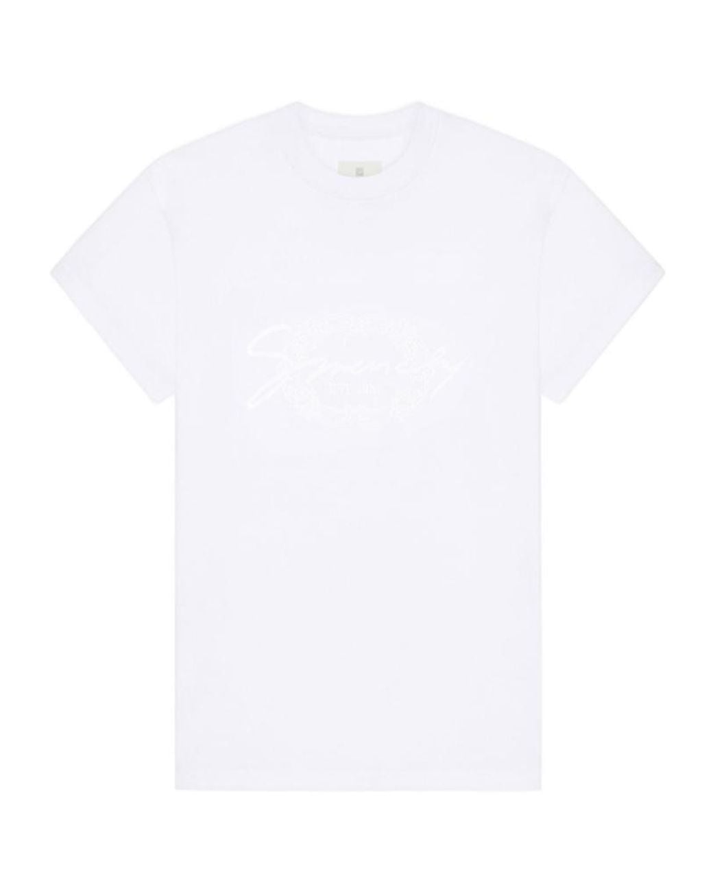 Givenchy White Logo Embroidered Crewneck T-Shirt