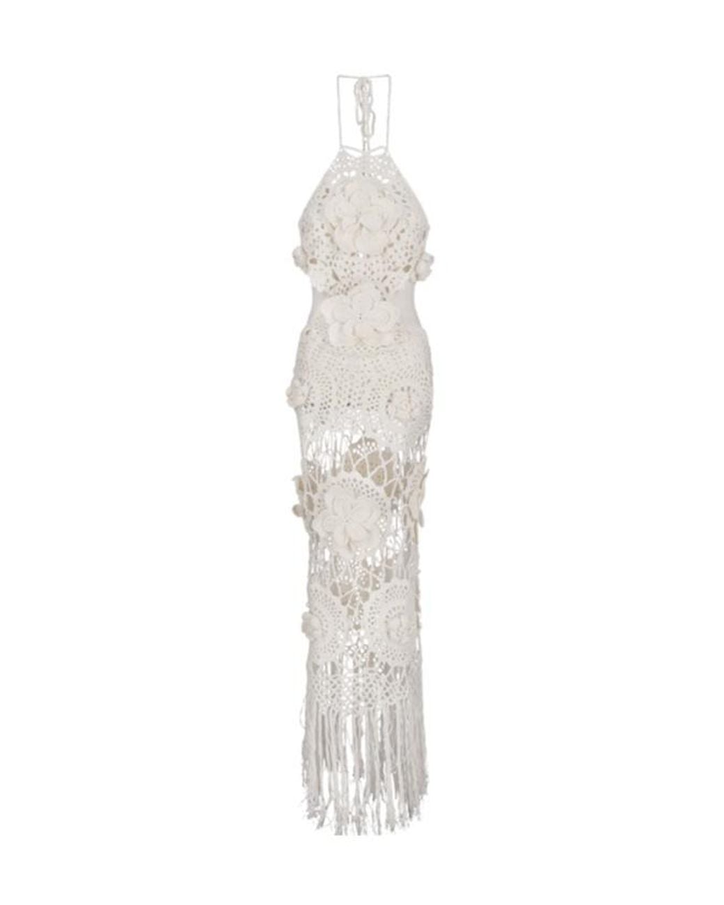 GIUSEPPE DI MORABITO White Cut Out Detailed Crochet-Knit Maxi Dress