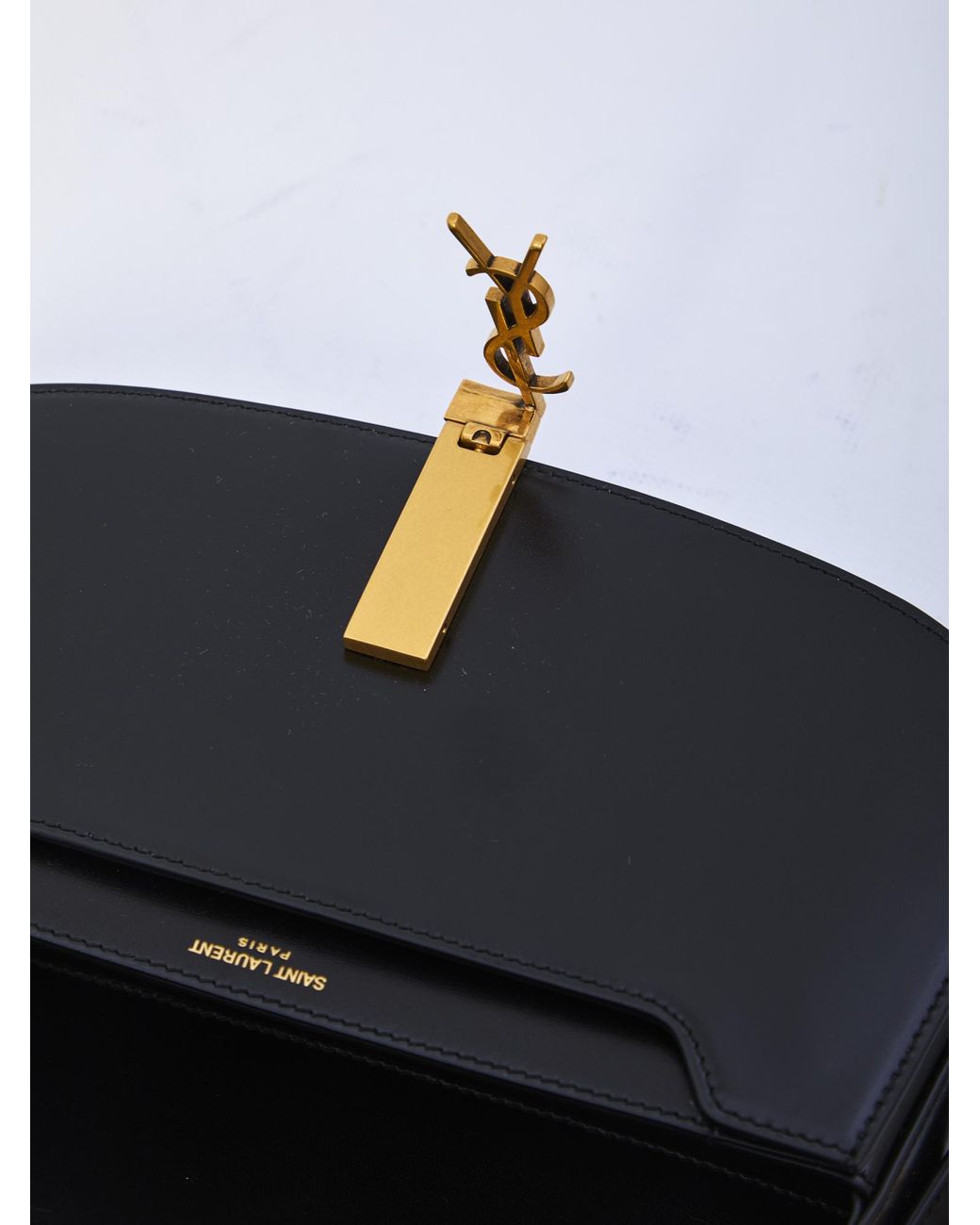 Saint Laurent Black Logo Plaque Foldover Top Tote Bag