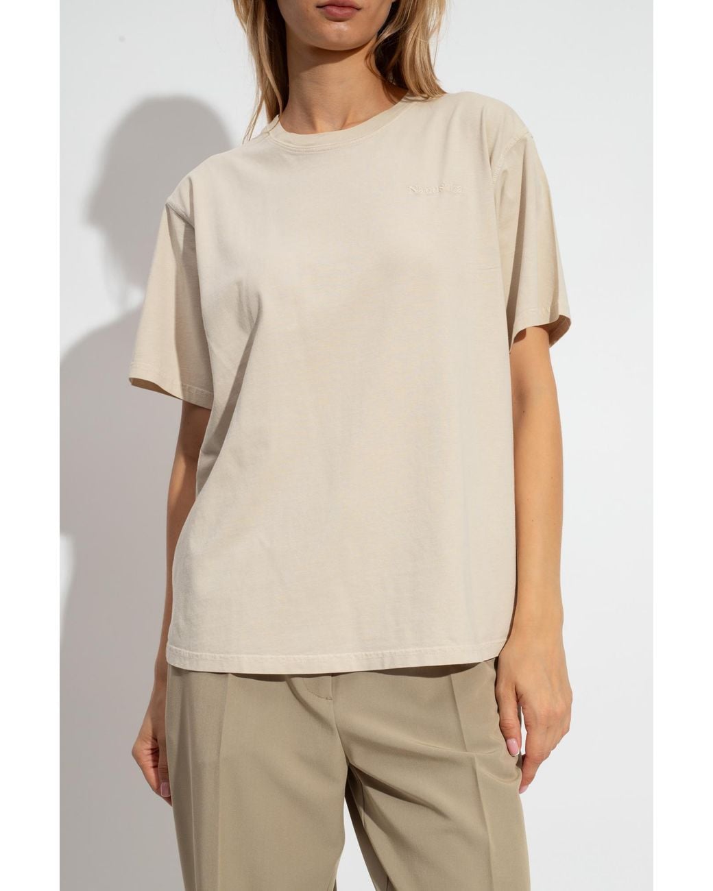 Nanushka White Logo Embroidered Crewneck T-Shirt