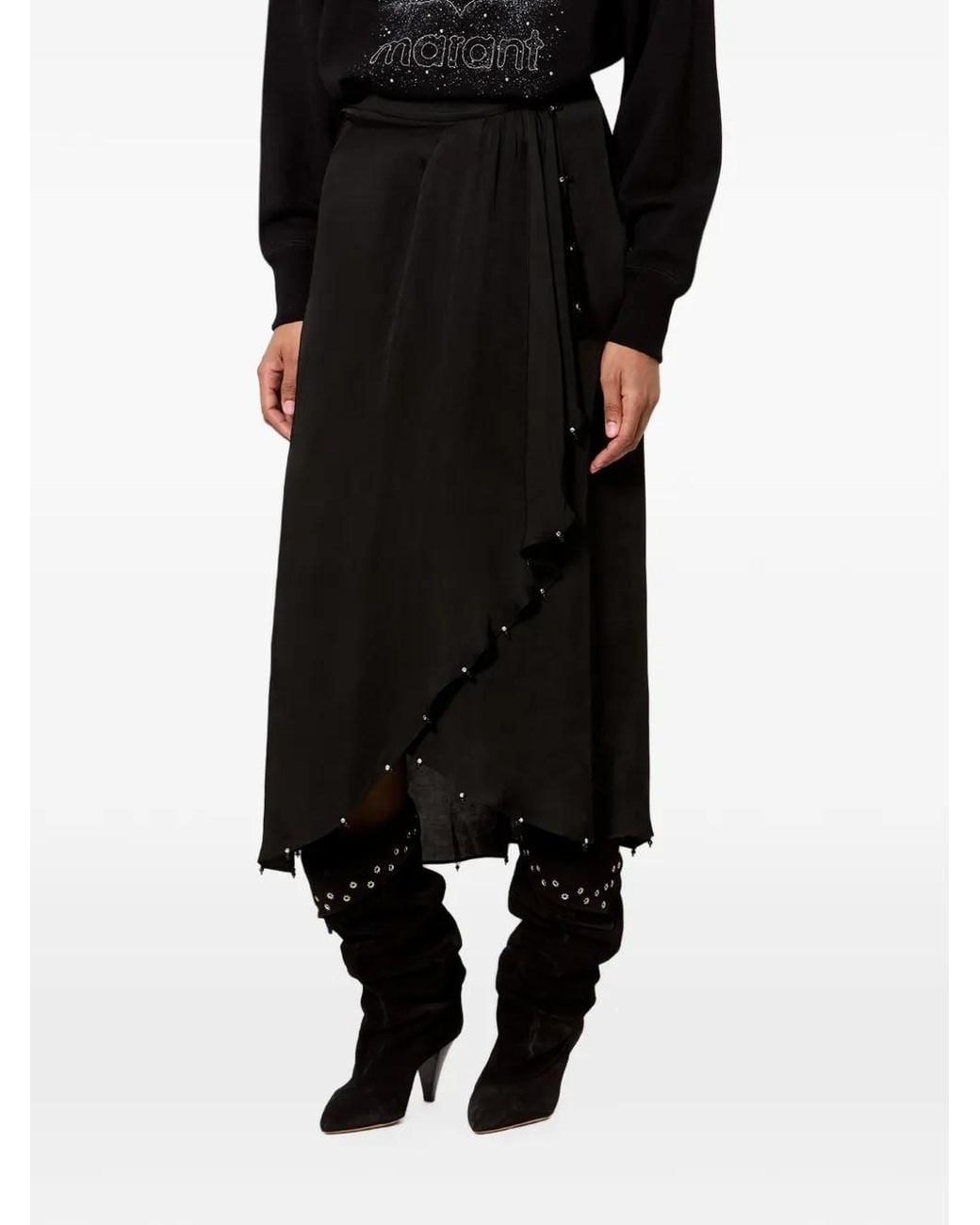 Isabel Marant Black Isabel Marant Étoile Vanille Beaded Wrap Midi Skirt