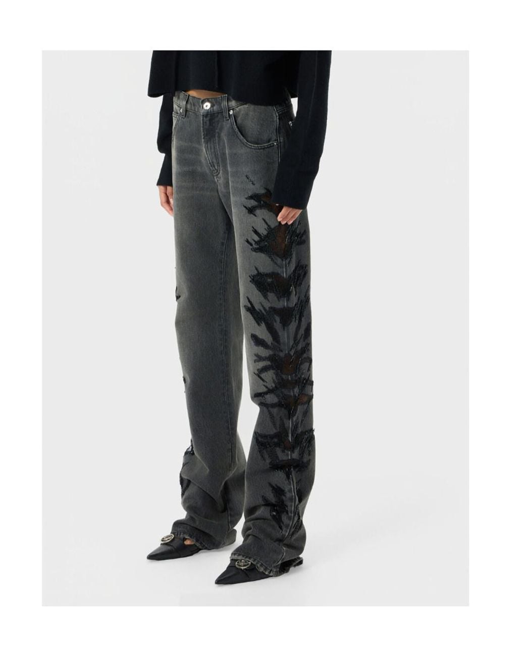 Blumarine Gray Embellished Straight Leg Jeans