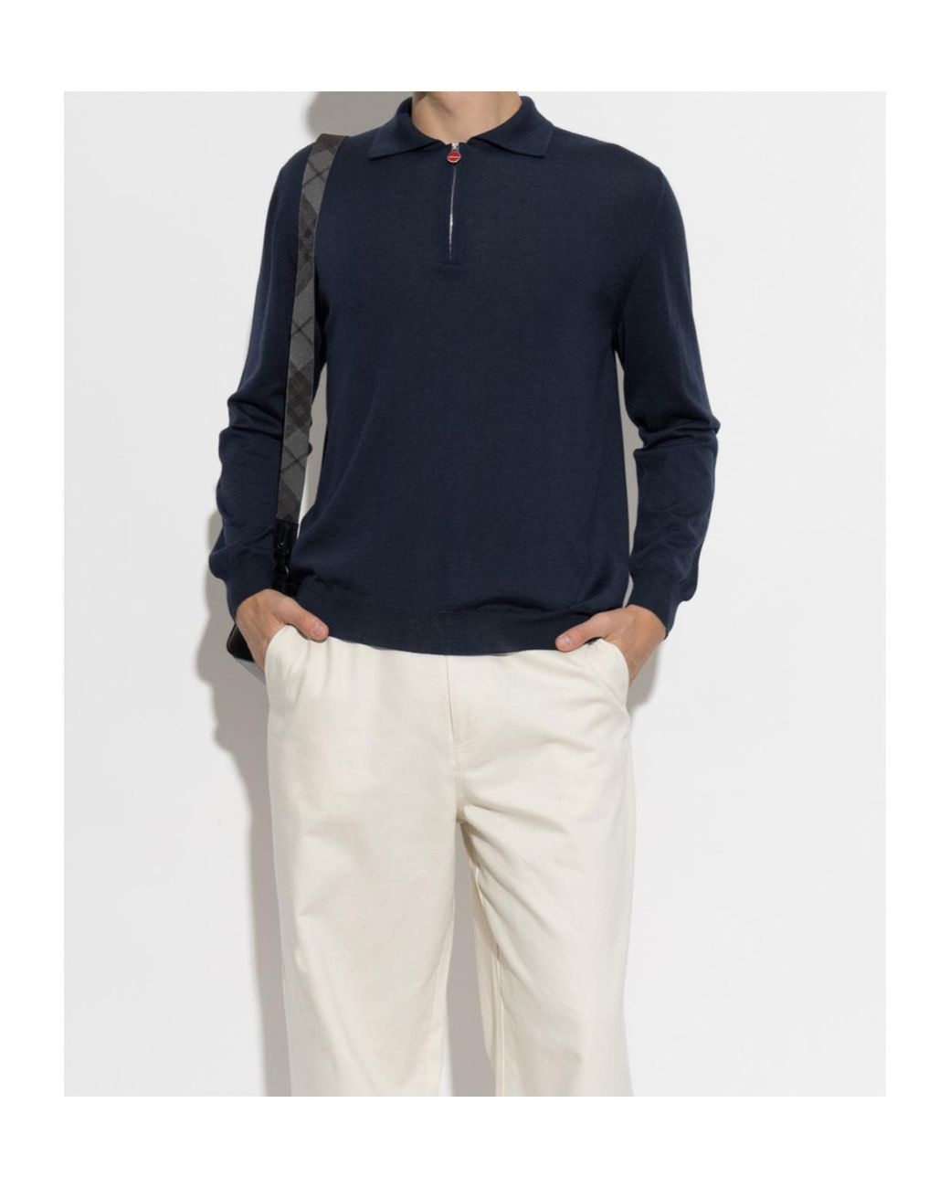 Kiton Blue Collared Long-Sleeved Knit Sweater for men