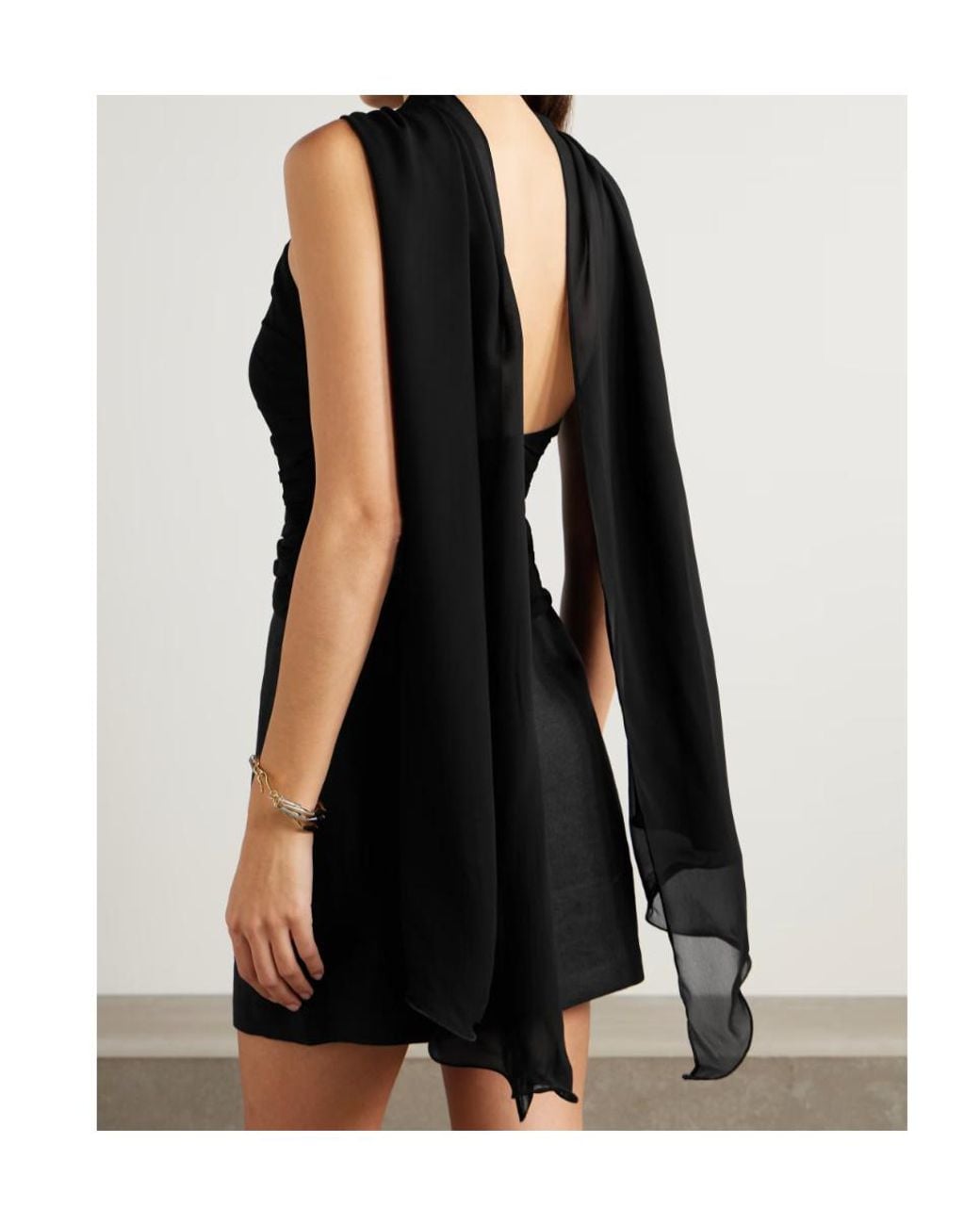 Posse Black Solene Scarf-Detailed Ruched Chiffon Halterneck Top