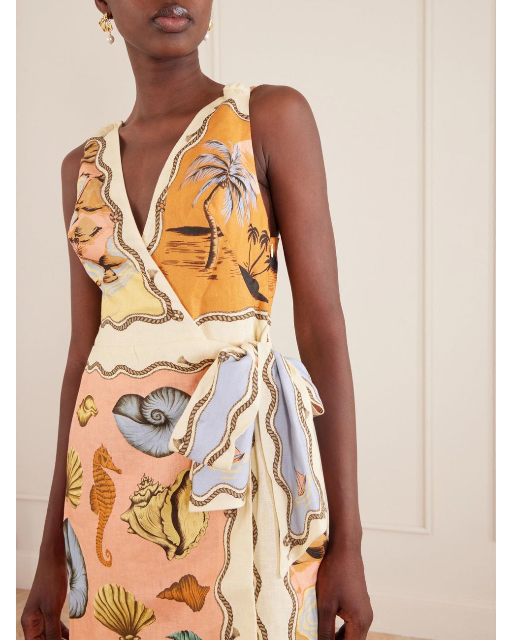 Farm Rio Metallic Printed Linen Mini Dress