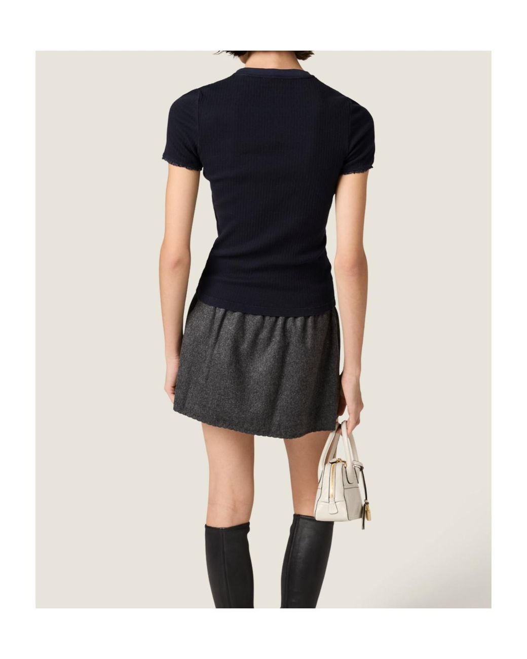 Miu Miu Black Pointelle Cotton T-Shirt