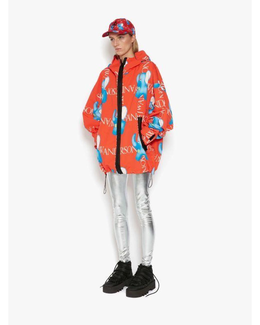 J.W. Anderson Red Jw Anderson Elephant-Printed Zipped Hooded Jacket
