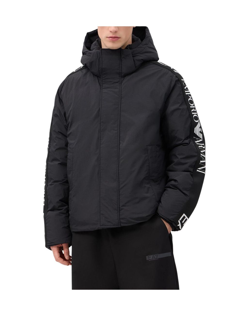 EA7 Blue Oversized Fit Padded Hooded Bomber Jacket for men
