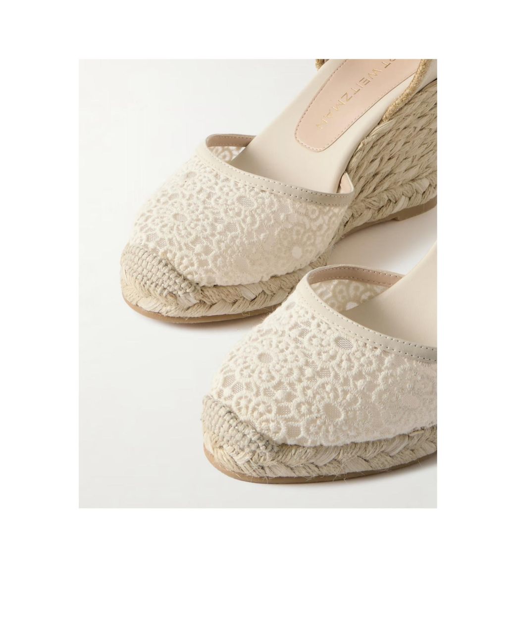 Stuart Weitzman Natural Marguerita Grosgrain-Trimmed Leather And Crocheted Wedge Espadrilles