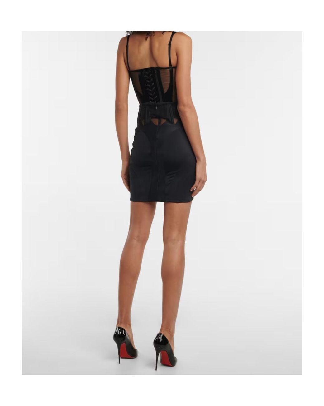 Mugler Black Mesh-Panel Cutout Miniskirt