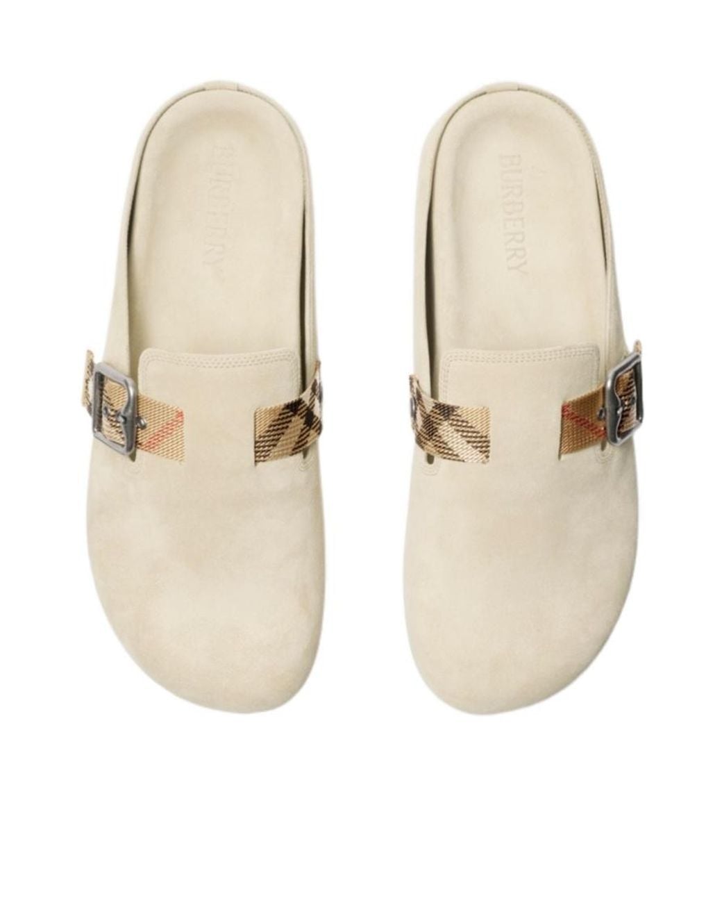 Burberry White Urchin Checked Side-Buckle Clogs