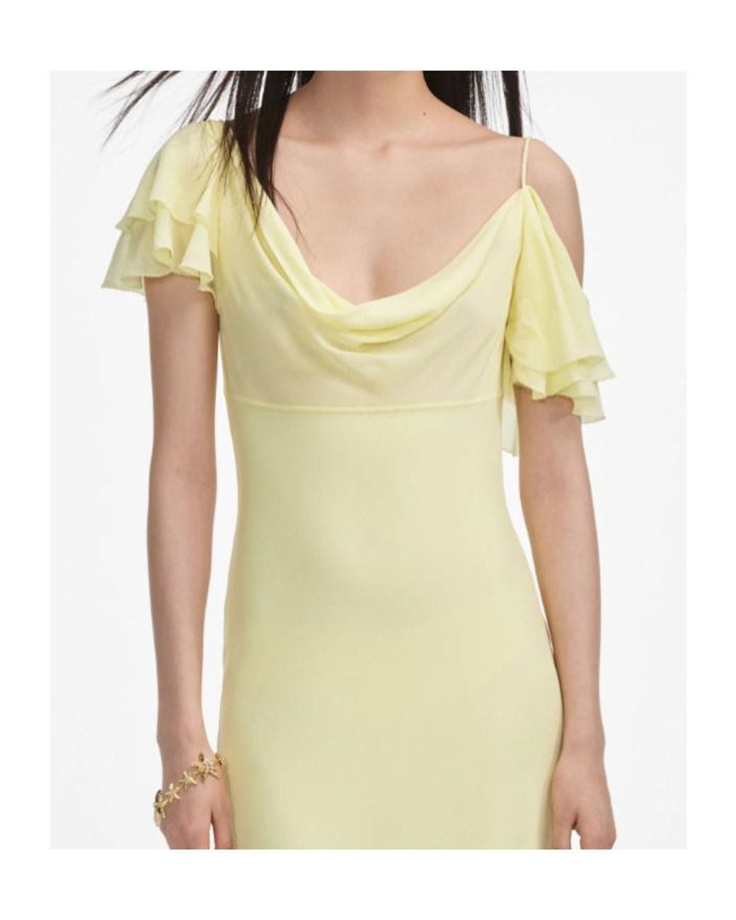 Self-Portrait Yellow Georgette Frill Midi Dress