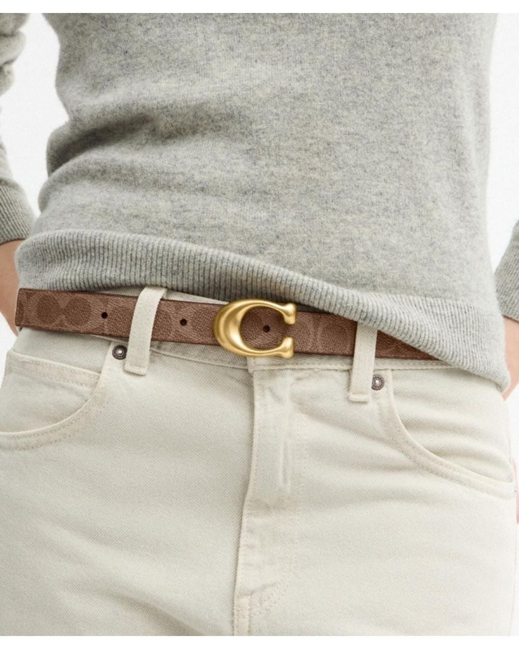 COACH Brown Sculpted C Buckle Reversible Belt, 25Mm