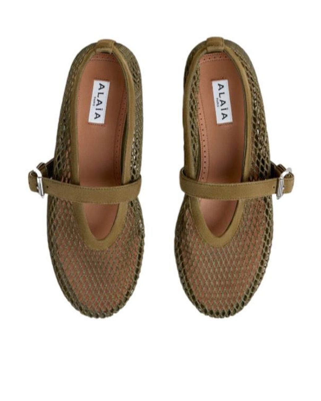 Alaïa Brown Alaïa Fishnet Buckled Ballet Flats