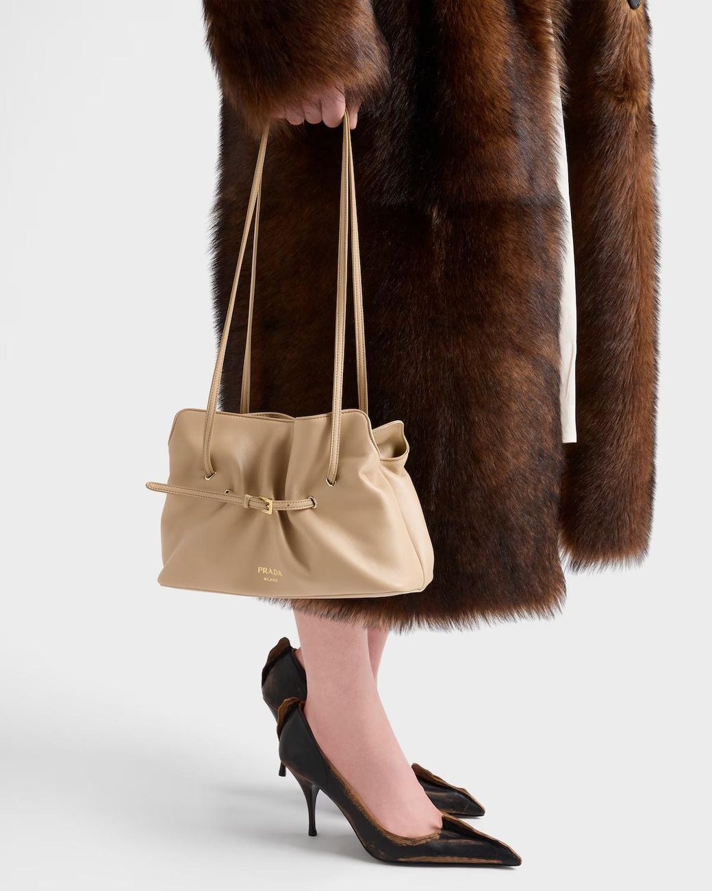 Prada Natural Small Dada Leather Tote Bag