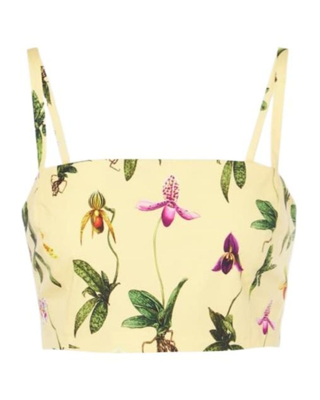 Oscar de la Renta Metallic Floral Cotton-Blend Poplin Crop Top