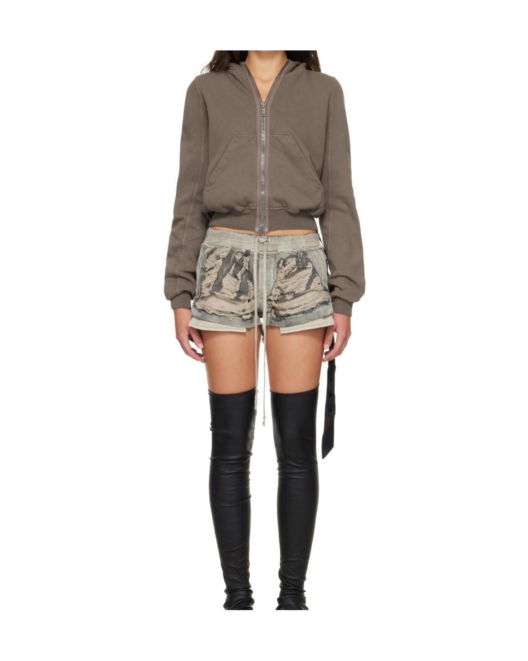 Rick Owens Natural Long-Sleeved Zip-Up Hoodie