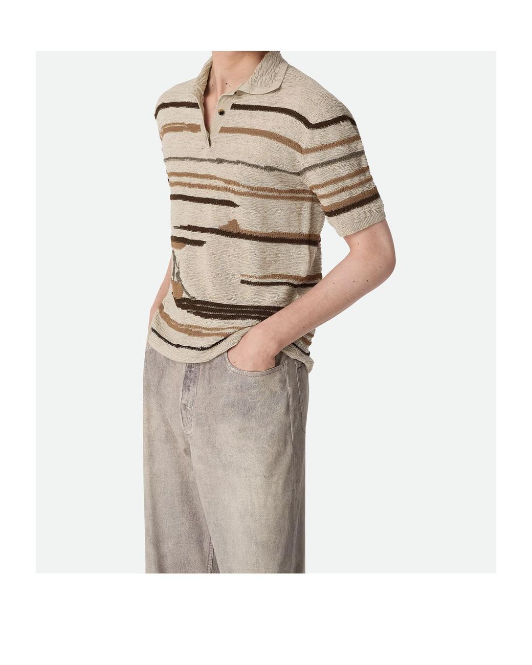 Bottega Veneta Gray Lightweight Graphic Polo Shirt for men