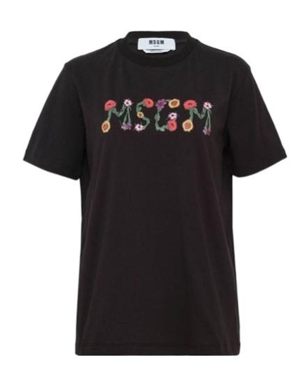 MSGM Black Logo Printed Crewneck T-Shirt