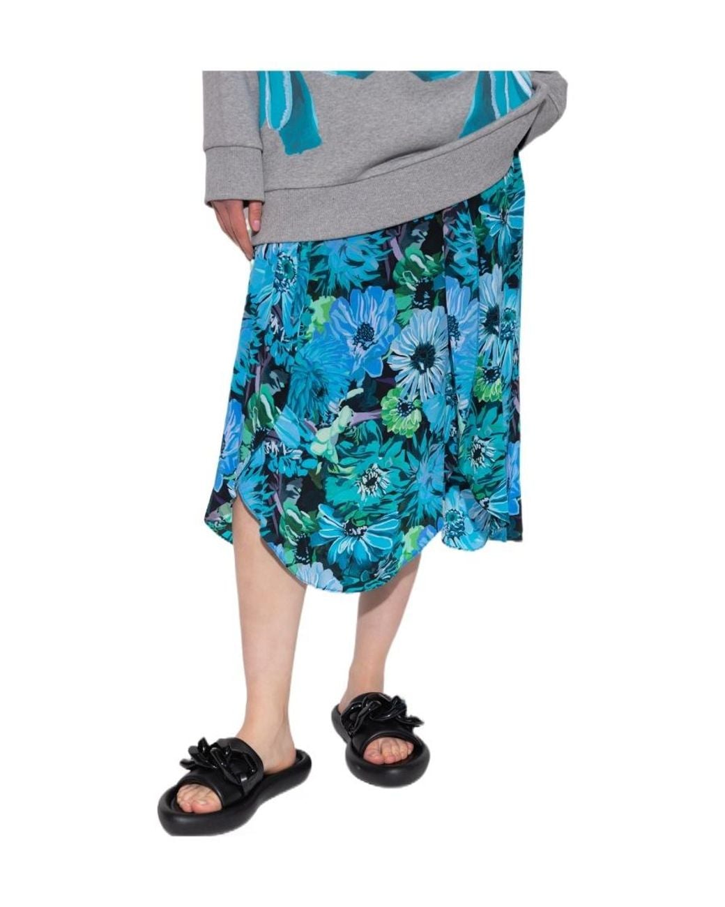 Stella McCartney Blue Floral Silk Midi Skirt