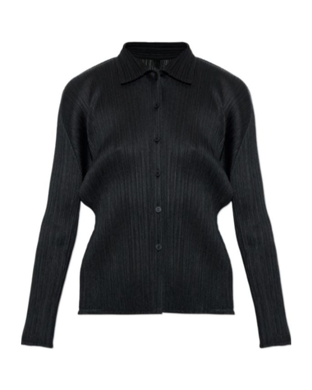 Pleats Please Issey Miyake Black Long-Sleeved Pleated Cardigan
