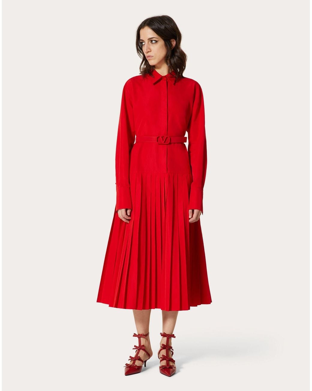 Valentino Red Vlogo Belted Shirt Dress