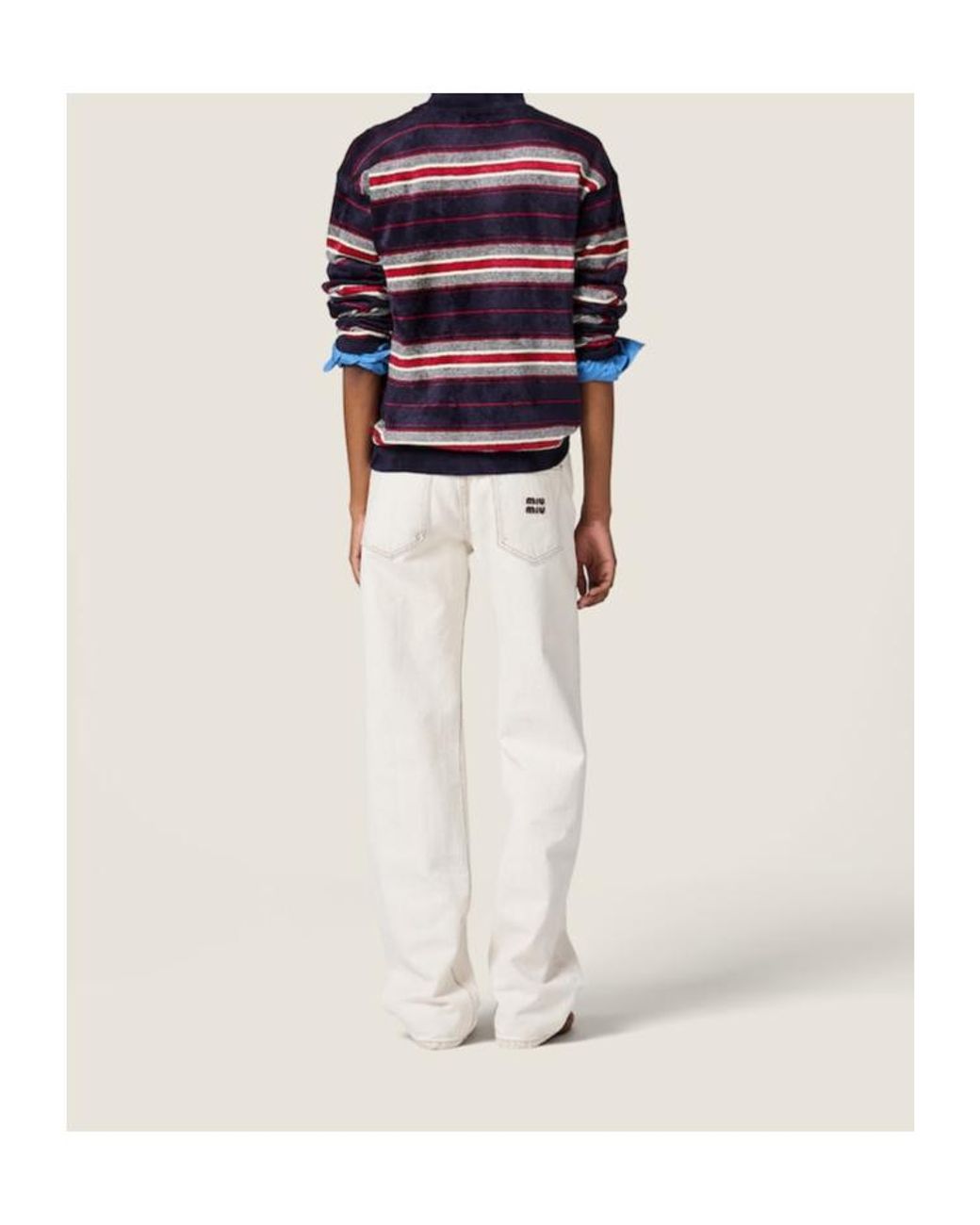 Miu Miu White Logo-Embroidered Denim Jeans