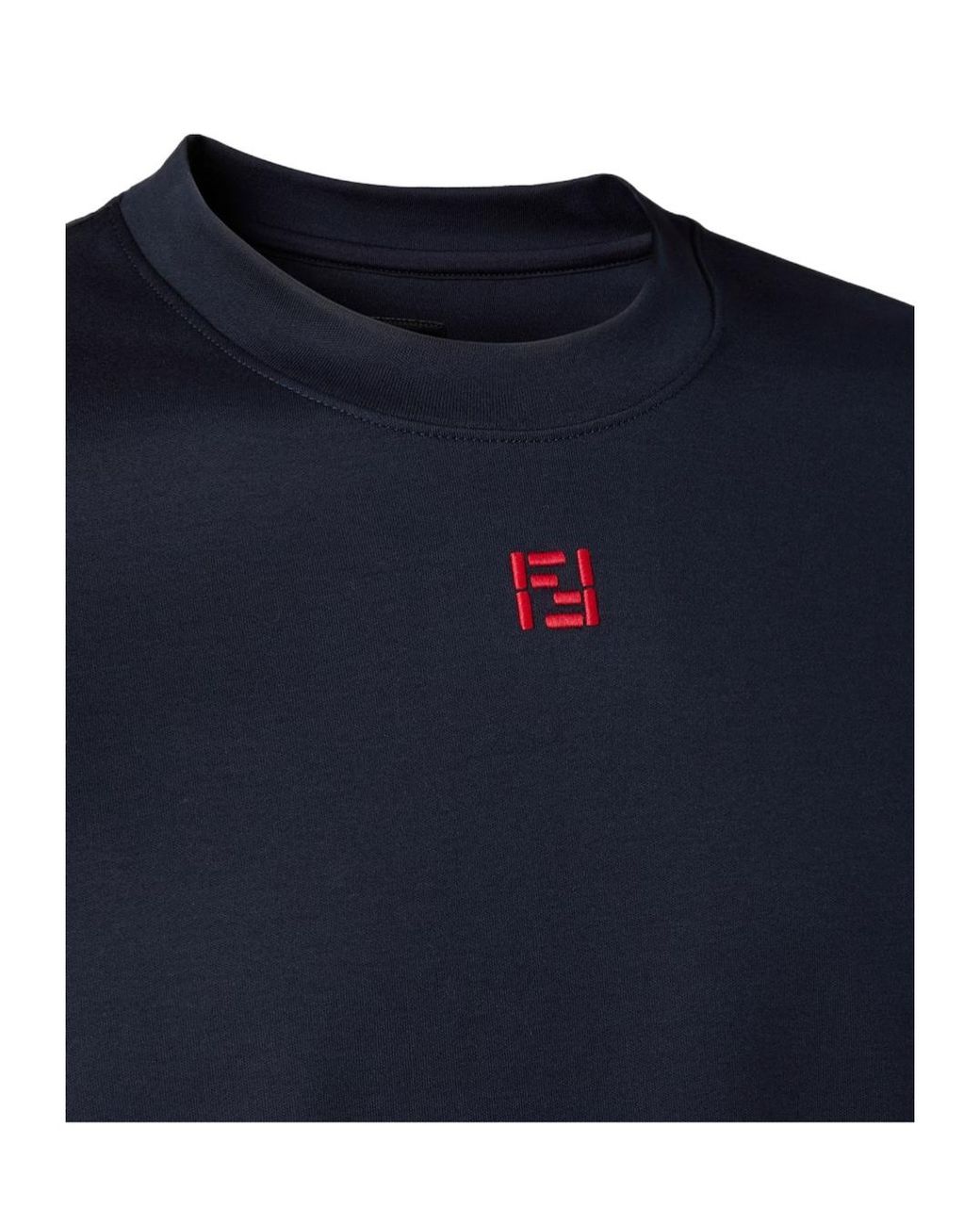 Fendi Blue Ff Embroidered Crewneck T-Shirt for men
