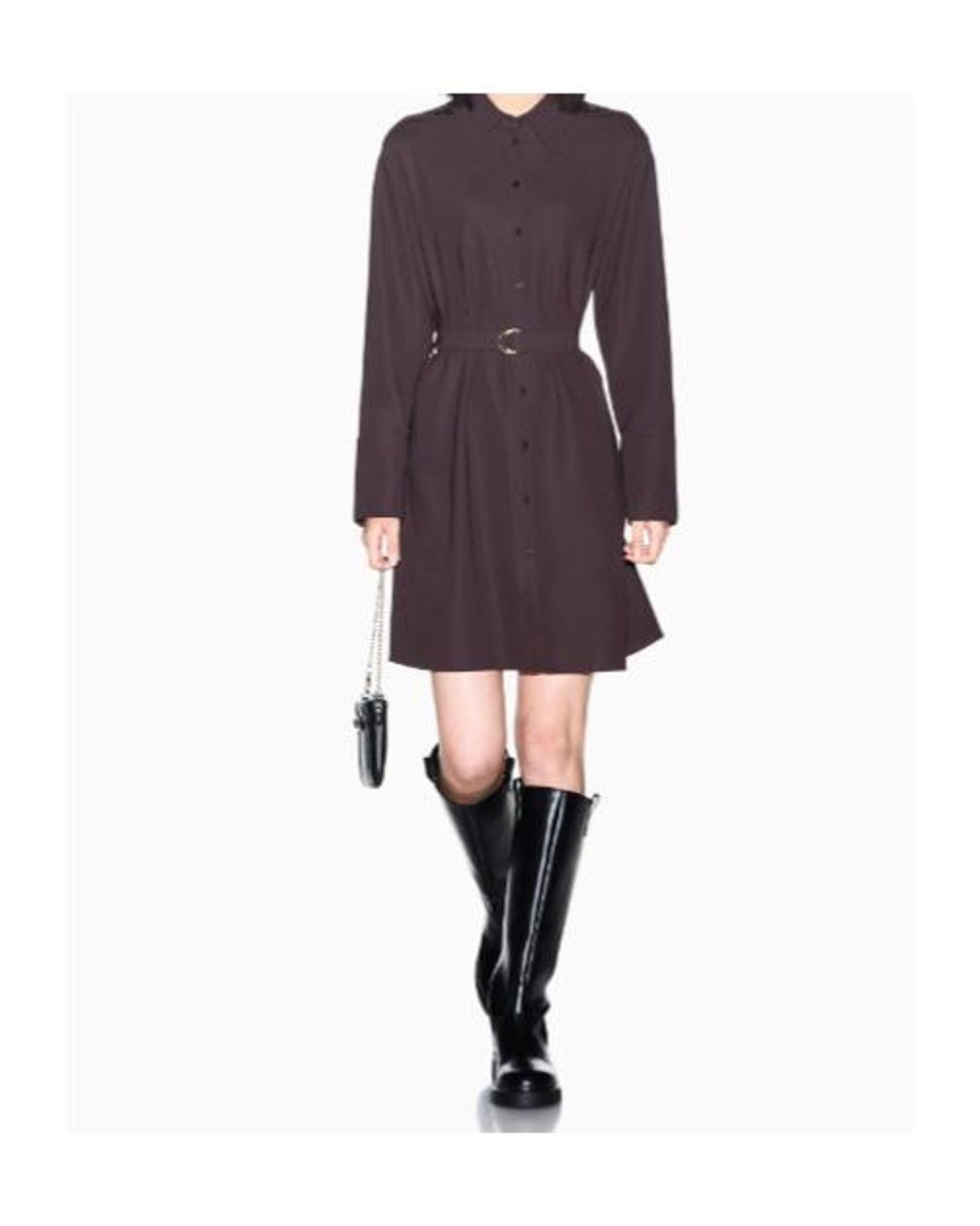ARMANI EXCHANGE Purple Belted Epaulette Shirt Mini Dress