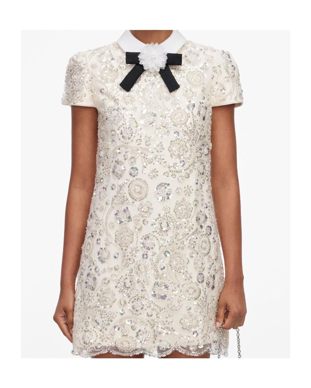 Self-Portrait White Embellished Collar Mini Dress