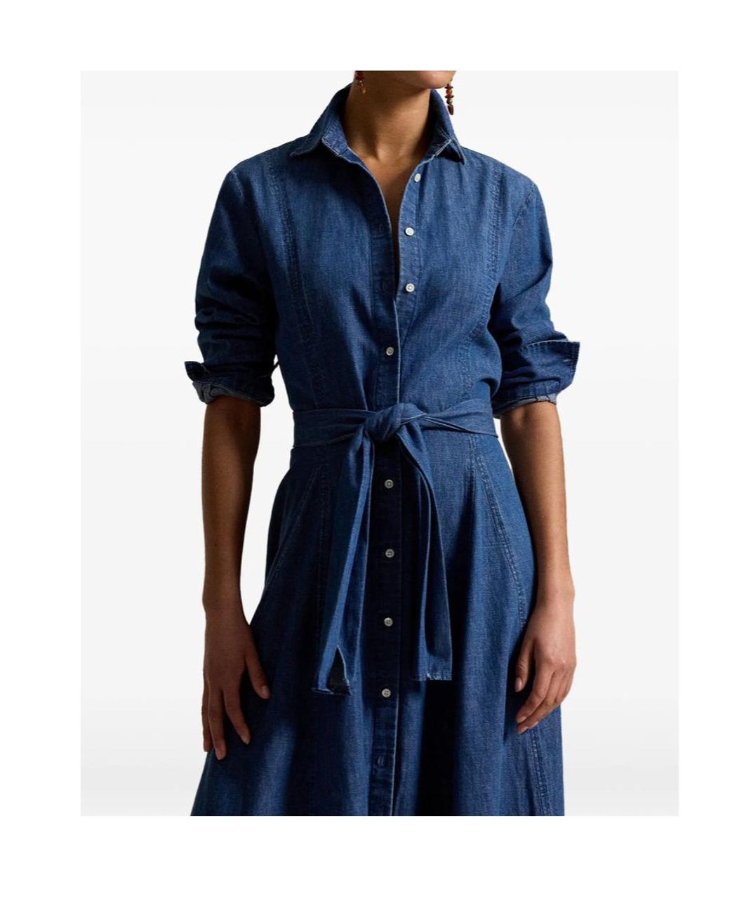 Polo Ralph Lauren Blue Belted Button-Down Midi Dress