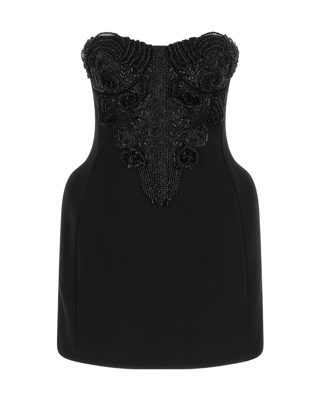 Elisabetta Franchi Black Double-Layered Crepe Crystal Mini Dress