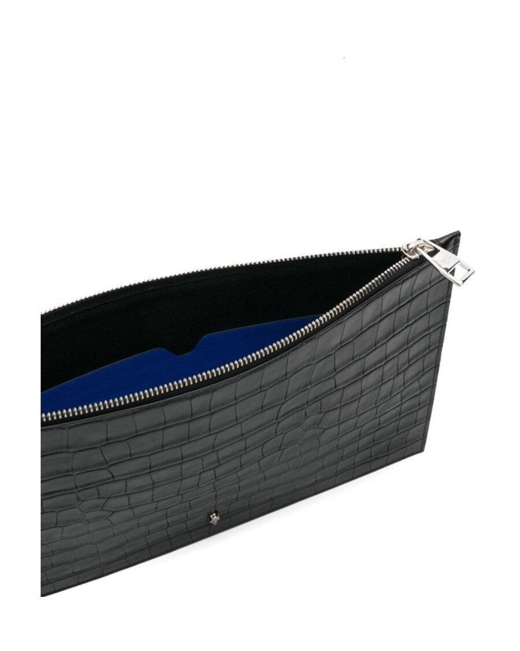 McQueen Black Crocodile Tattoo Handbag for men