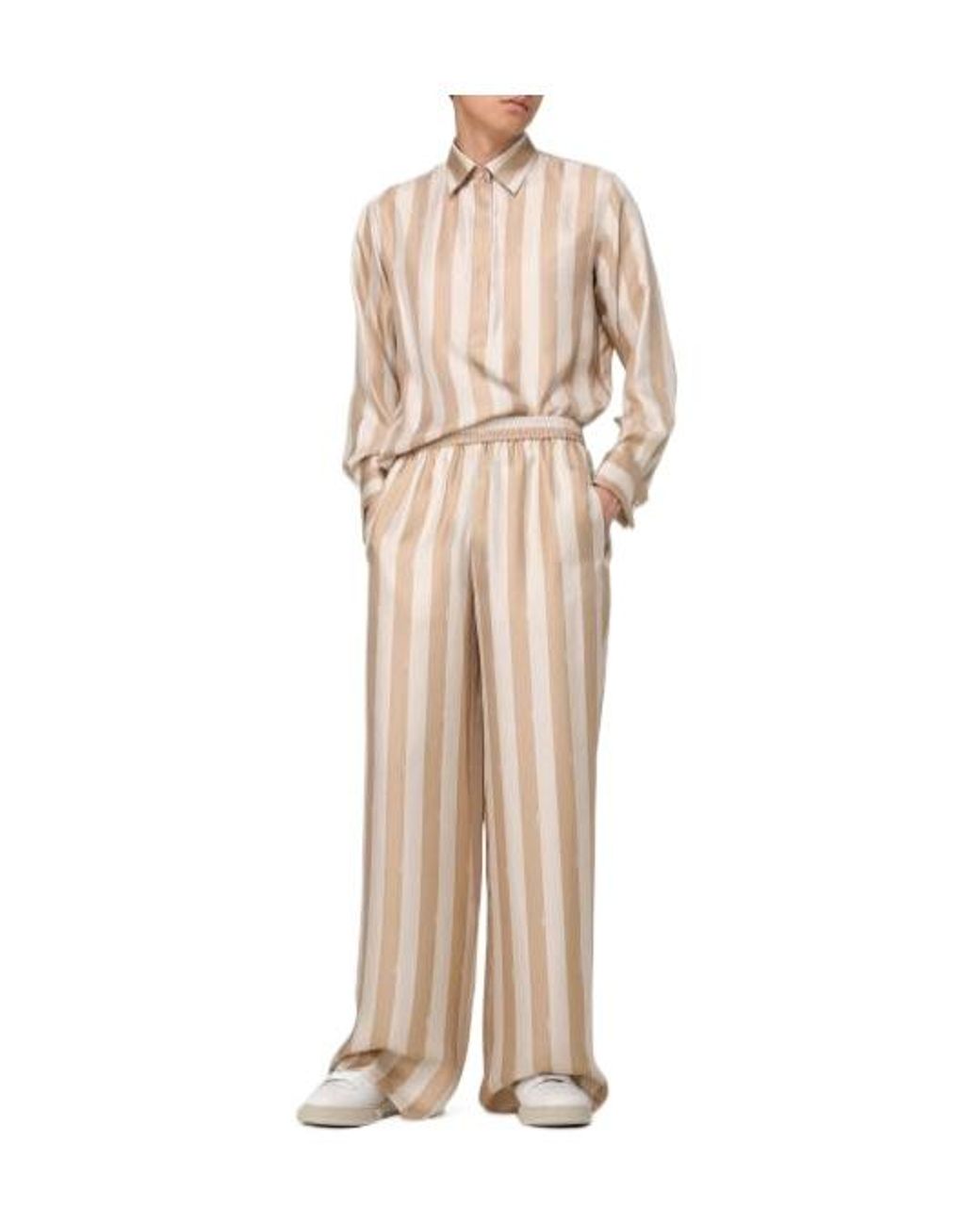 Fendi Natural Striped Wide-Leg Pants