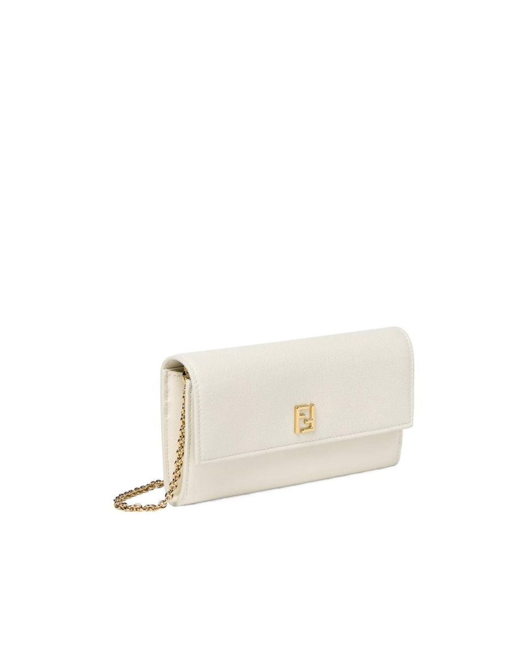 Fendi White Ff Continental With Chain Parchment-Colored Leather Wallet