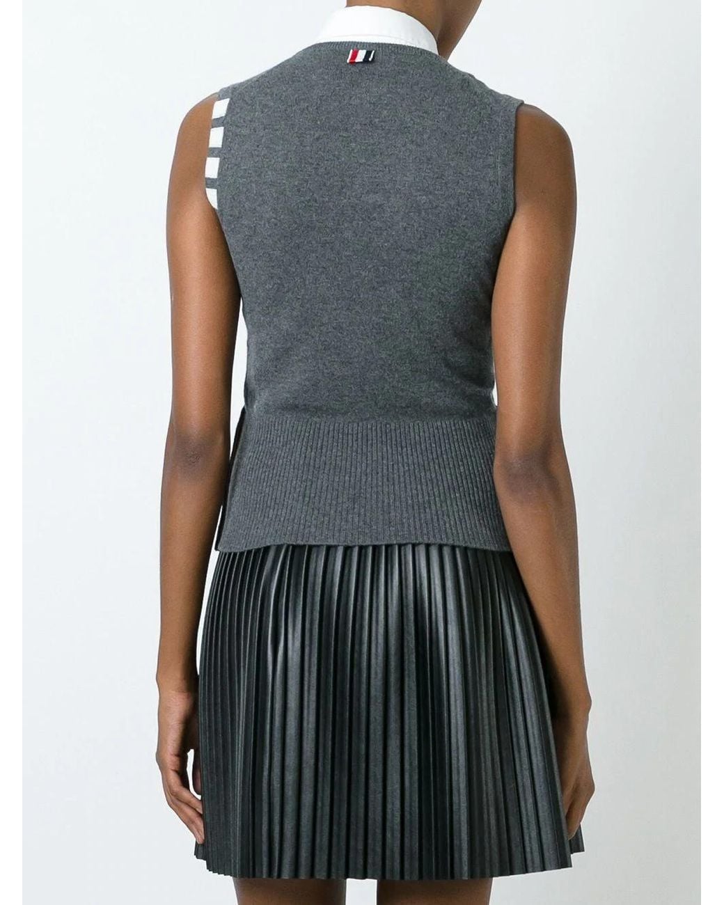 Thom Browne Gray Sleeveless Crew Neck Shell Top With 4-Bar Stripe